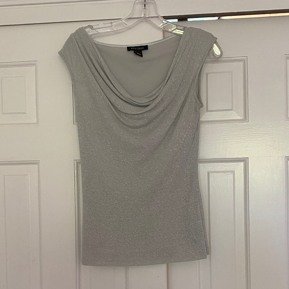 White House Black Market Shimmering Gray Cowl Neck Top Sleeveless Size XS